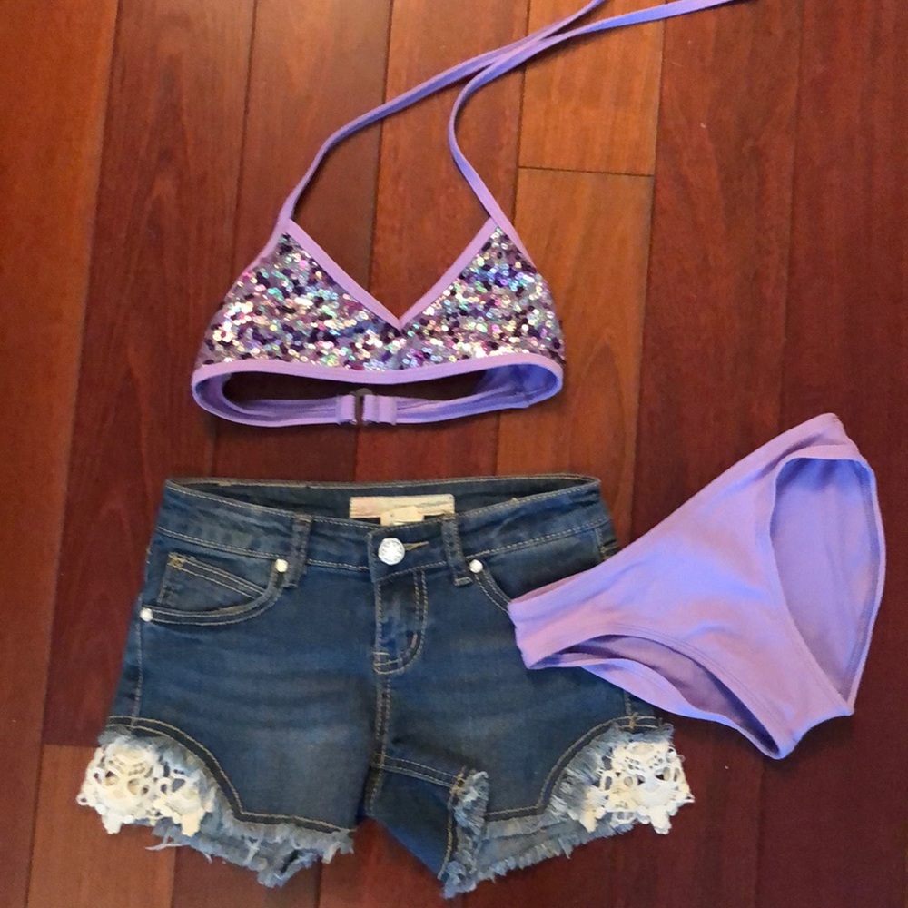 Girls sequin bikini and cut offs